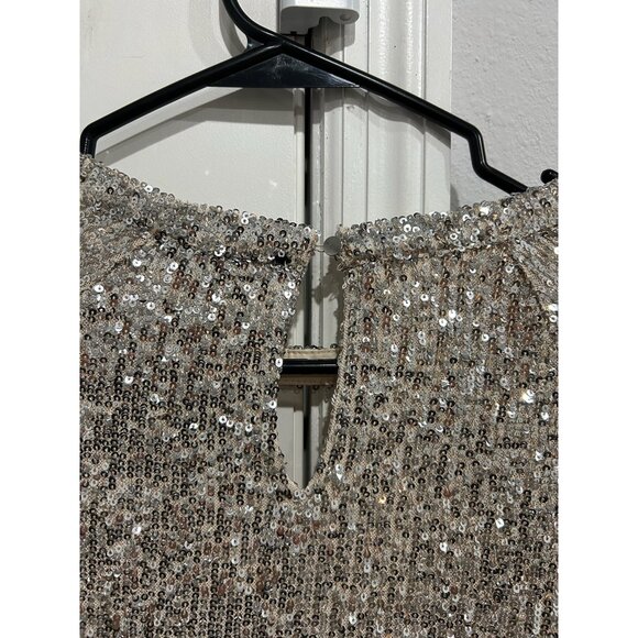 Cable & Gauge Large Long Open Sleeve Sequin Top Keyhole Back Sparkle Holiday - Picture 8 of 10